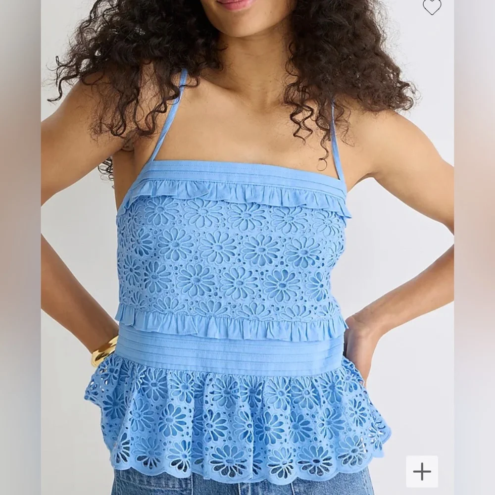 J. Crew NWT Cross-Back Smocked-Waist Eyelet Top - White‎